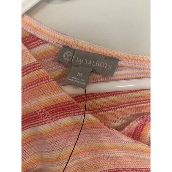 T by TALBOTS Size Med Pink Orange Cotton Striped Keyhole Back Top NWT - Picture 3 of 9
